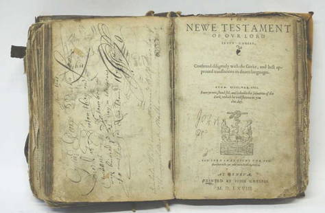 1568 Geneva Bible w/ Historical Early Quaker Ties: 1568 Geneva Bible Printed by John Crespin. In English. With Apocrypha. Includes Whole Book of Psalms in Meter. Handwritten note in 17th c. script records the death of "Captain George Watkinson" in 167