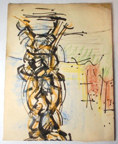 Jacques Lipchitz Drawing: Jacques Lipchitz Study Study for sculpture on sketch paper in pencil, crayon and marker. Left to the current owner by Jacques' wife, Yulla. 9.5" x 12 1/4"