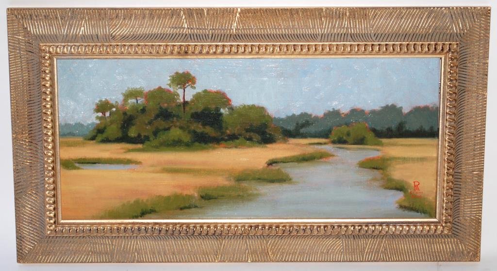 R. Crum "Scott's Creek on Edisto Island" Painting: An excellent plien air painter and muralist Robert Crum works out of Salisbury N.C. . 22 1/2" x 12 1/4"