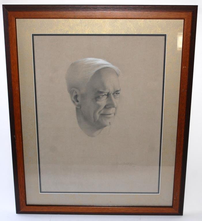 Charles G. Kapsner Portrait of a Man: Drawing Signed LR dated 1993. Likely a well known figure from N.C. Kapsner works in Minnesota but has worked in North Carolina in his past and has pieces in the collections of both the N.C. Supreme Co