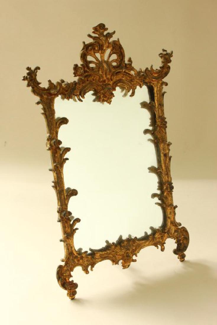 Petit French Late 19th Century Gilt Table Mirror,: set with a rectangular mirror, set with shell crest, surrounded by acanthus decoration, h 59cm