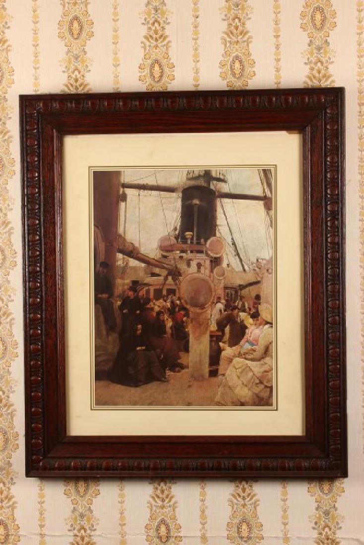 Framed Print,: after Tom Roberts, depicting a scene of figures on deck of a boat, 64cm x 52cm