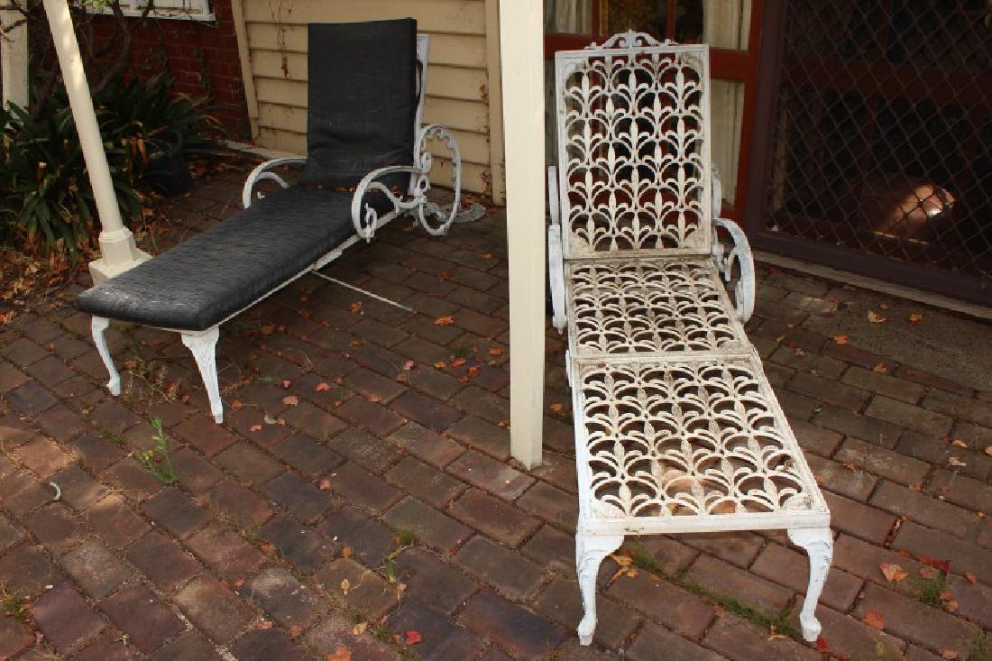 Two Outdoor Metal Reclining Lounges,: in a white finish
