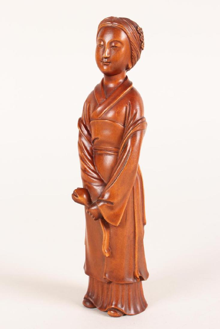 Chinese Boxwood Carving of A Young Maiden, (1 of 3)