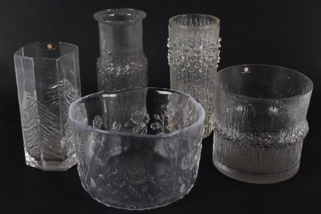 Five Finnish Iittala Vases,: three of cylindrical form, and one of facetted form, (4)
