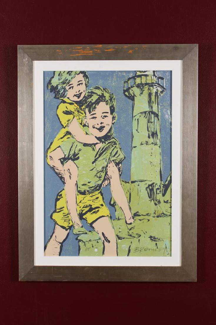 David Bromley (born 1960),: Untitled - Children at Lighthouse screenprint AP signed lower right 70 x 48.5 cm