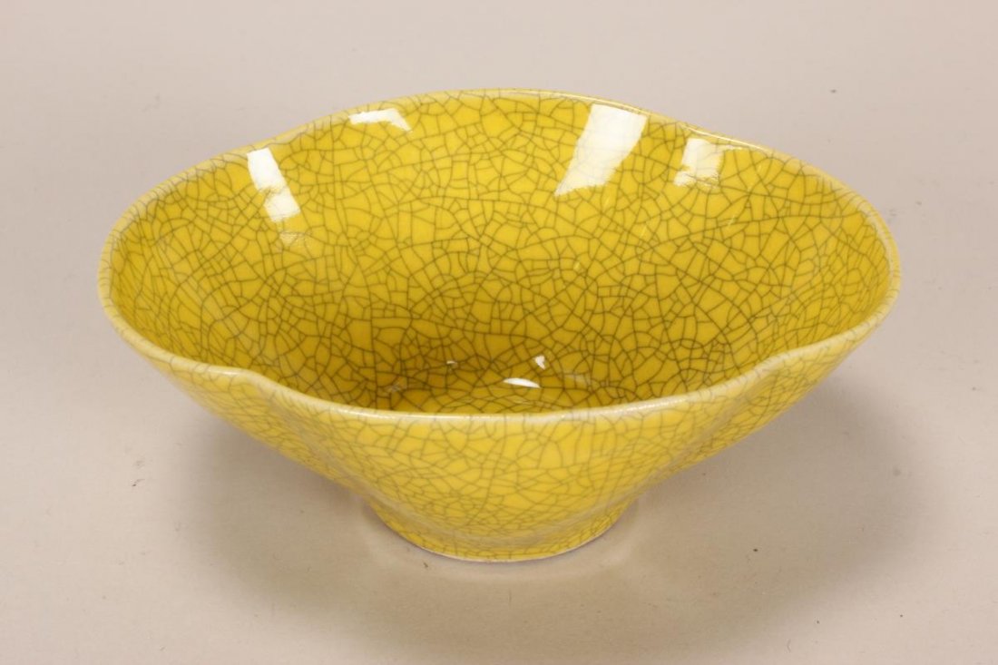 Chinese Yellow Crackle Glaze Dish, (1 of 1)