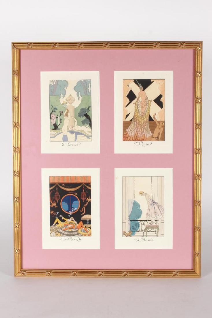 Set of Four George Barbier Pochoir Prints,: 'La Luxure', 'L'Orgueil', 'La Paresse' and 'La Souris', from Falbalas et Fanfreluches (1922-1926), 21 x 15 cm (4)