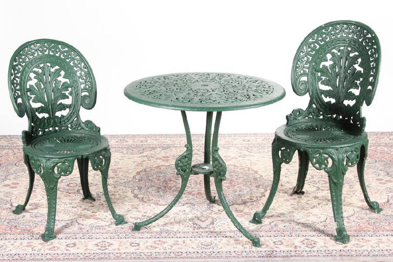 Cast Iron Outdoor Garden Table And Two Chairs,