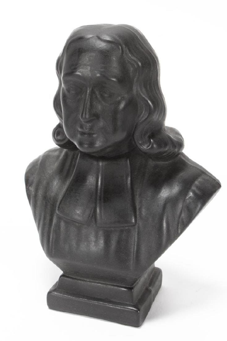 Black Basalt Bust of John Wesley,: on stepped pedestal base, h 15cm