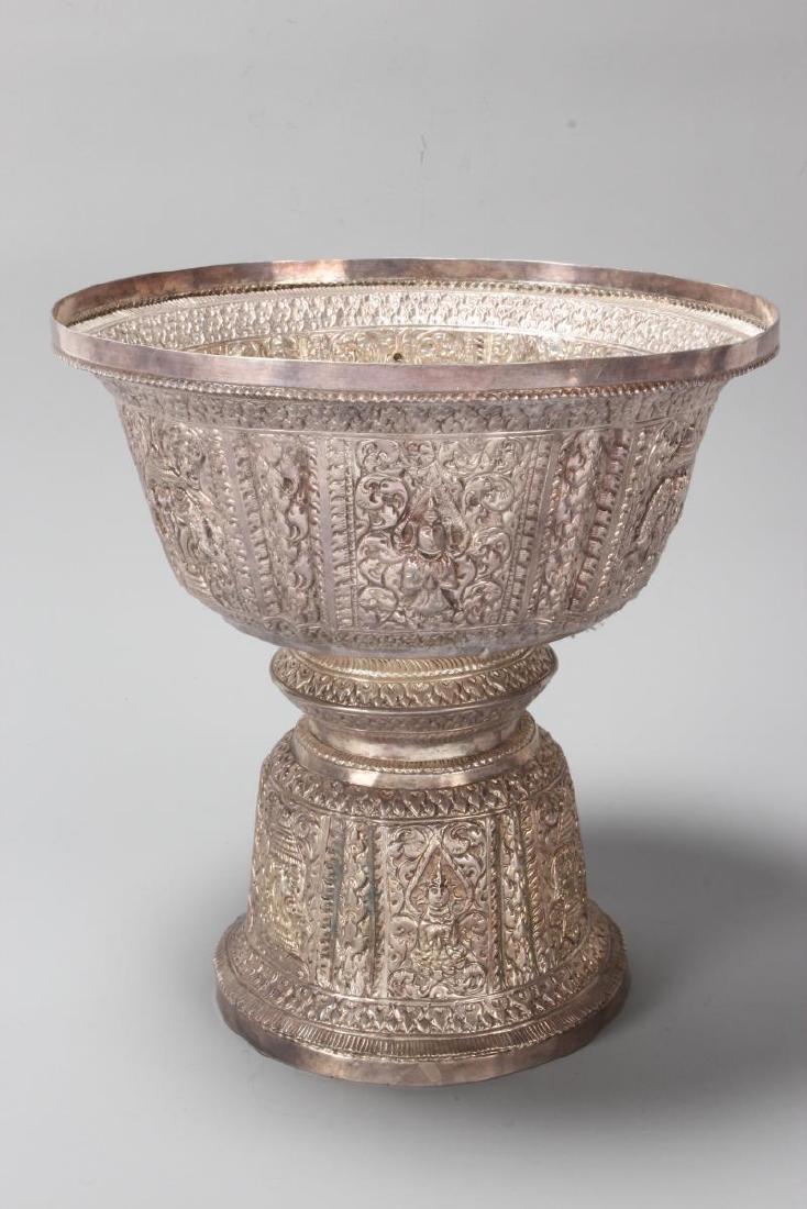 Burmese Silver Pedestal Bowl, (1 of 3)