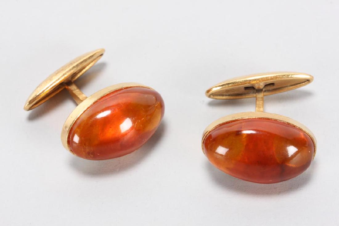 Pair of Gold and Amber Cuff Links, (1 of 1)