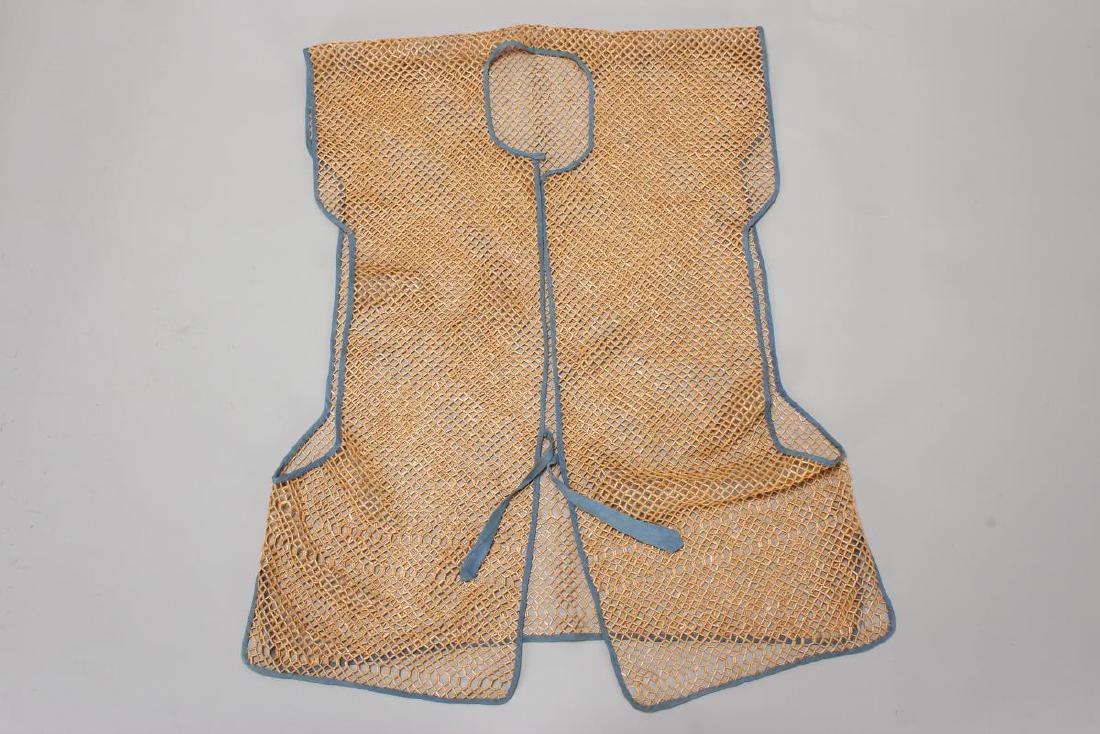 Chinese Qing Dynasty Bamboo Vest, c.1850,: with blue trim and ties Provenance: Collection of Judith Rutherford