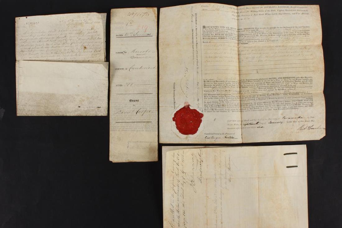 Four Important and Historical Australian Colonial: Land Grants, three for Daniel Cooper and Solomon Levey, c.1820-1842, including a grant for 1130 acres, Parish of Alexandria (including a mention purchase from John Piper, some signed by Bourke, and on