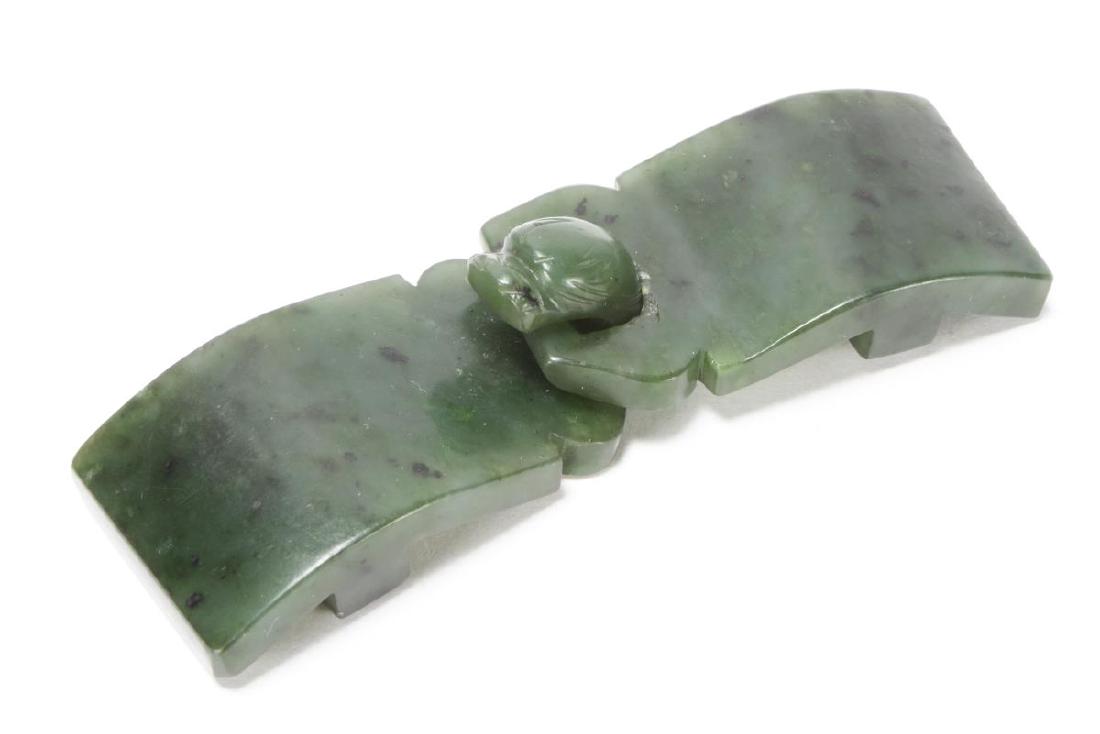 Chinese Spinach Jade Two Sectioned Belt Buckle, (1 of 2)