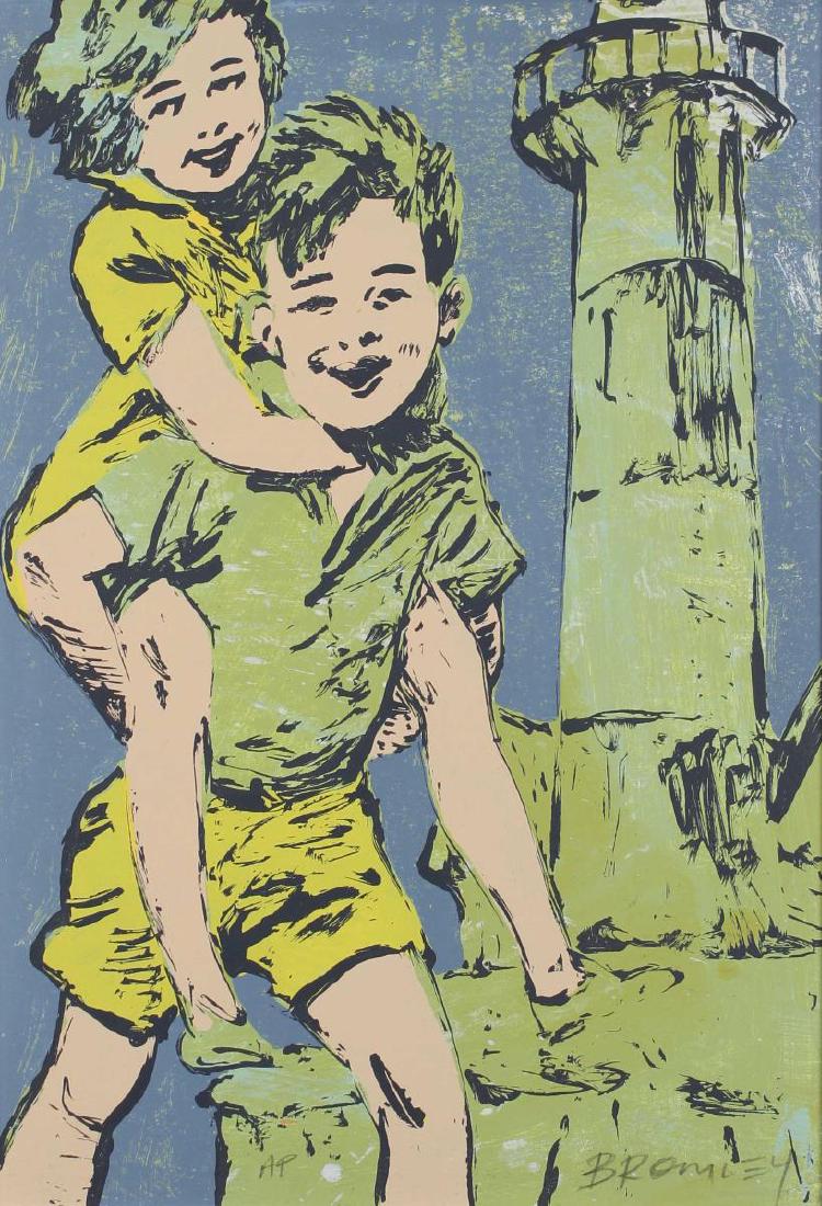 David Bromley (born 1960),: Untitled, Children at Lighthouse screenprint AP signed lower right 70cm x 48.5 cm
