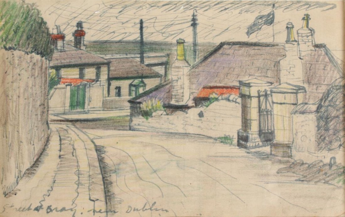 Eric Wilson (1911-1946),: Street of Bray Near Dublin pencil and pen on paper artist name verso 10cm x 15.5cm