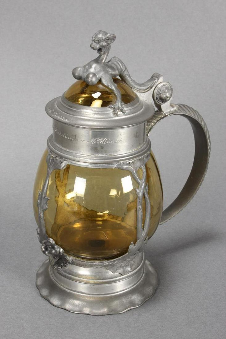 German Amber/Green Glass and Pewter Lidded (1 of 6)