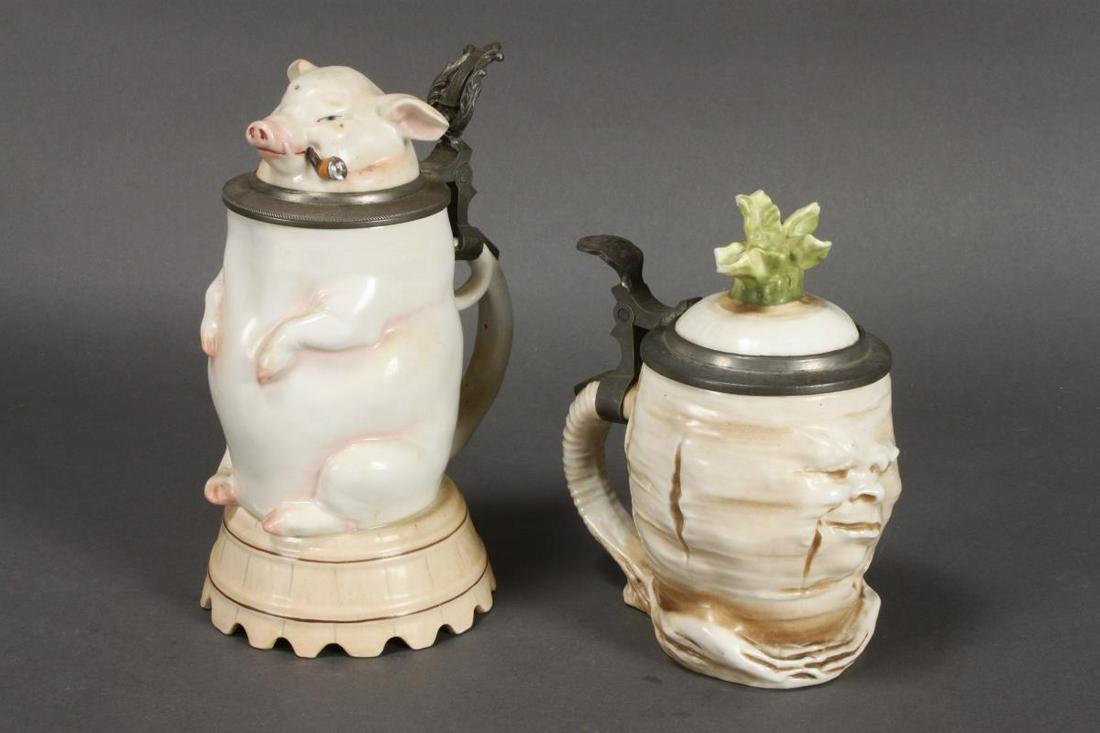Two German Musterschutz Porcelain Beer Steins, (1 of 2)