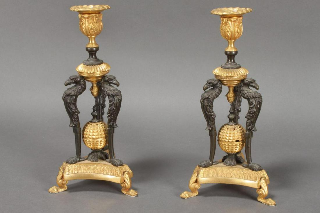 Pair of French Empire Style Bronze Candlesticks, (1 of 2)