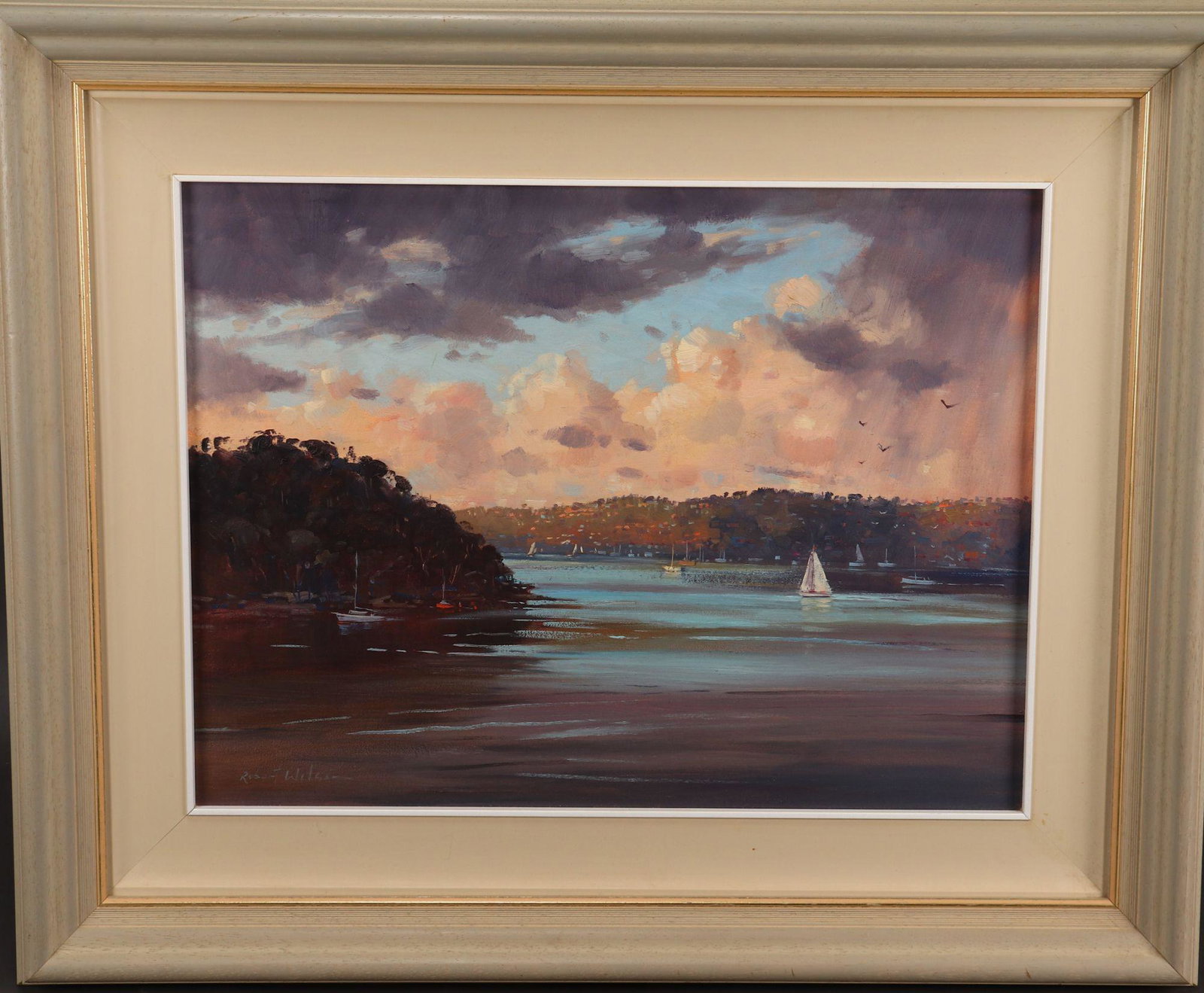 Robert Wilson (born 1942),: Evening Sail, Port Hacking oil on canvas board signed lower left 44cm x 59cm