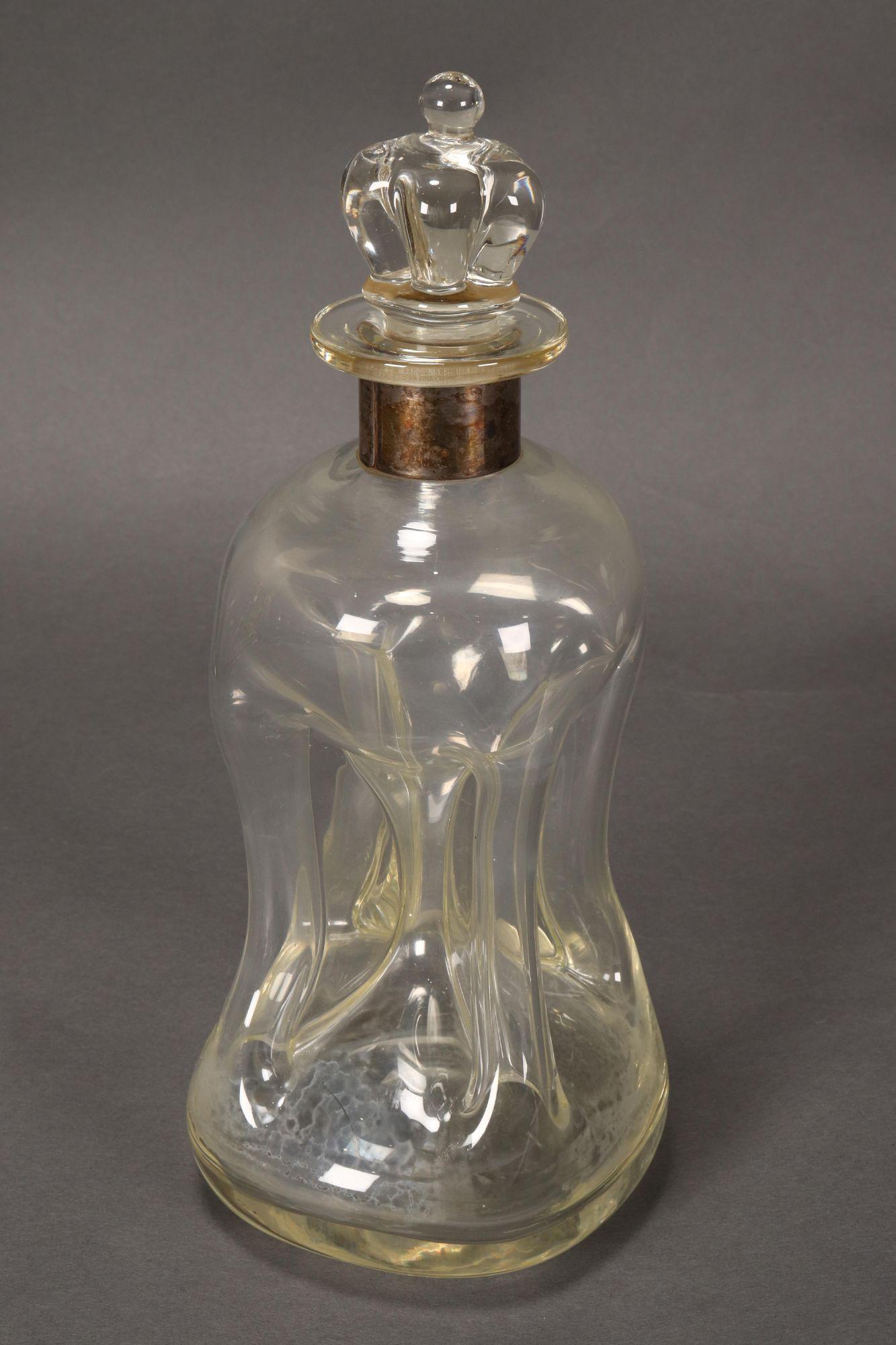 Scandinavian Holmegaard Kluk Kluk Decanter,: in Jacob Bang design, of pinched form, with Black Star & Gorham Denmark sterling silver collar, h 27cm