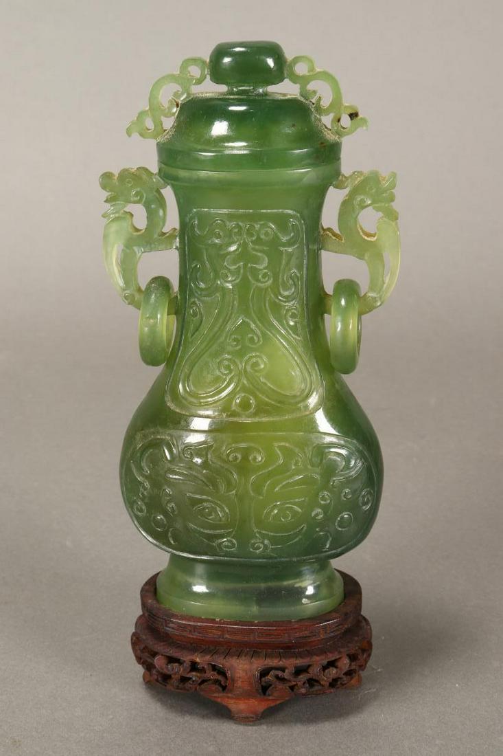 Chinese Carved Jade Vase and Cover, (1 of 2)