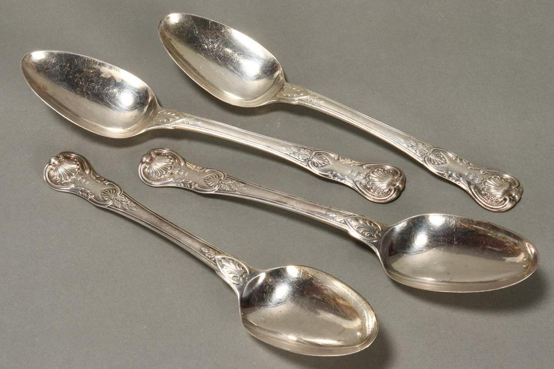 Set of Four George III Sterling Silver Spoons,: hallmarked, London, 1815, W.E//W.F, in Kings pattern, with oval shaped bowls, total weight 380gm, length 22cm (4)