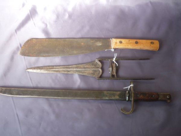 Hand Held Double Edged Blade,: together with a machete and bayonet, (3)