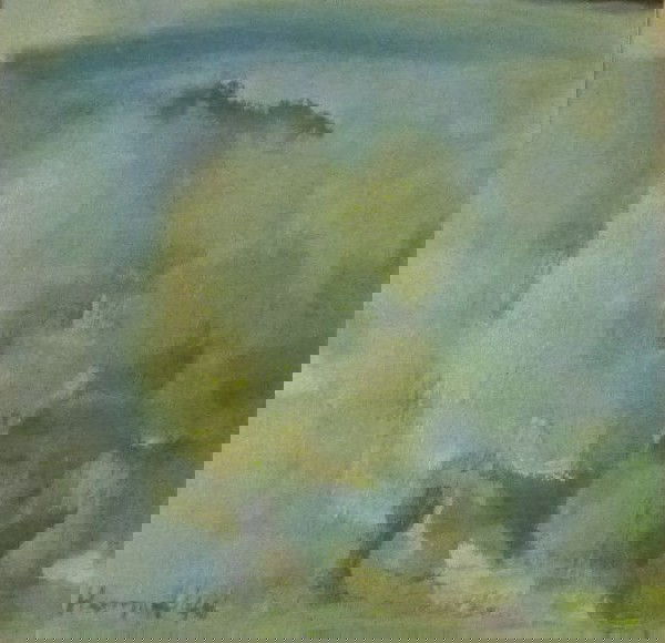 Sali Herman,: Australian Frontier, 1946 oil on board signed and dated lower left 28cm x 28cm With original Exhibition Catalogue label verso