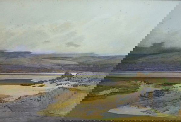 John Scott Harrison,: A Misty Morning, Low Tide Barmonth, 1932 Watercolour Signed and dated lower right 62cm x 93cm