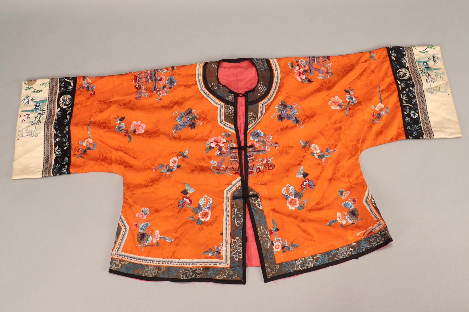 Chinese Late Qing Dynasty Orange Silk Damask (1 of 13)