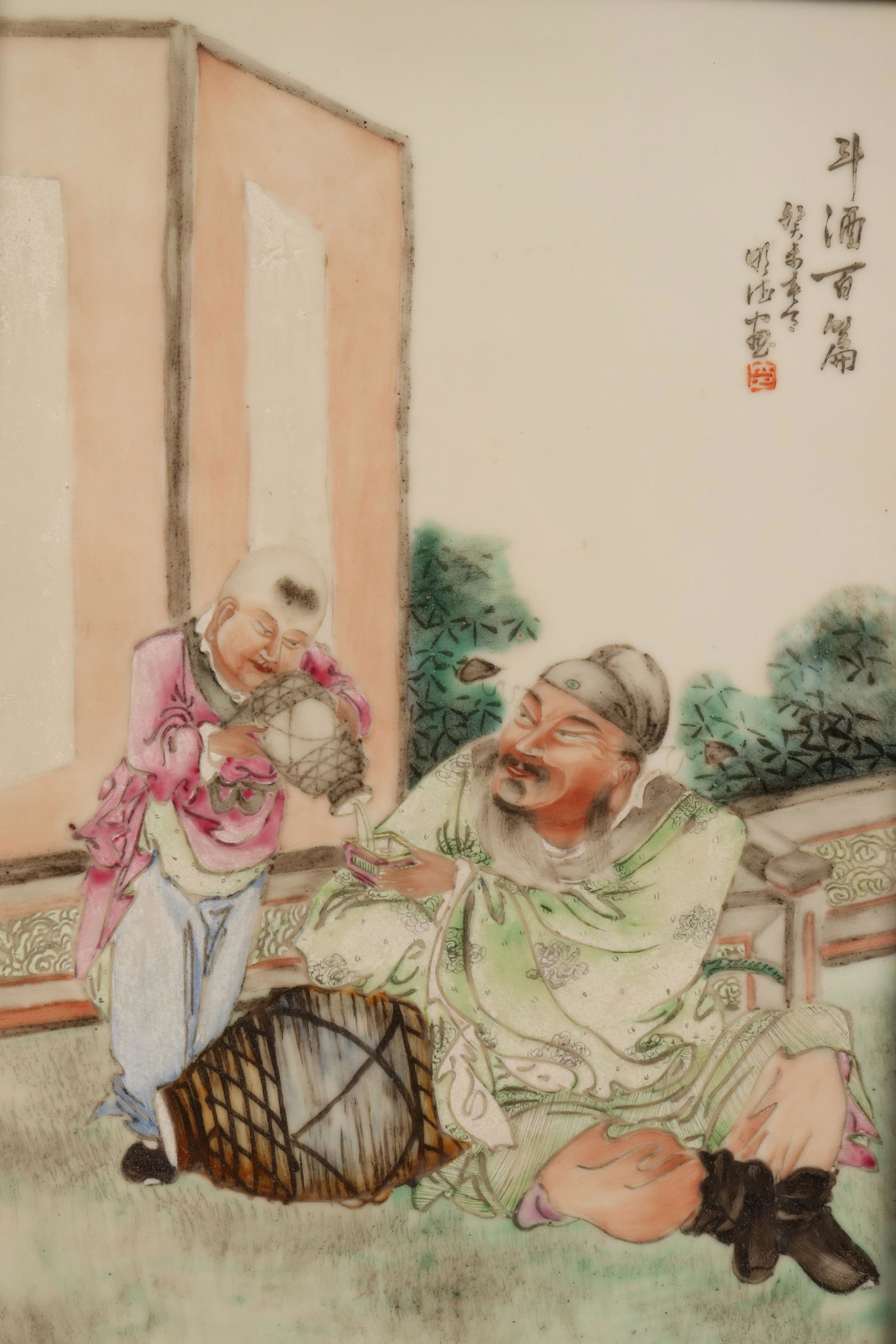 Framed Chinese Porcelain Panel, (1 of 3)