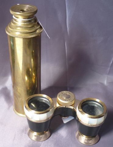 Pair of Opera Glasses and a Brass Telescope,: (2)