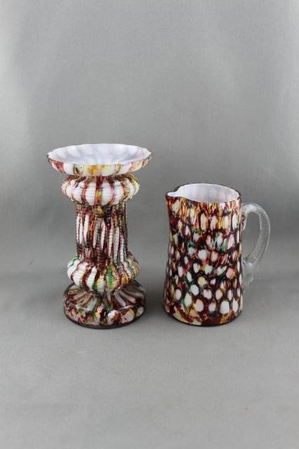 Edwardian Multi Coloured Glass Vase, together: with matching jug, (2)