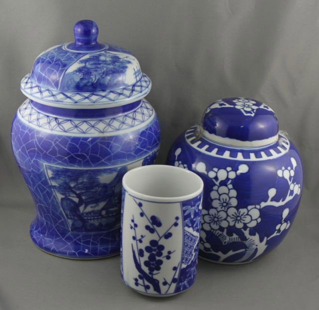 A Late Chinese Blue and White Beaker: Together with two other pieces of Chinese Blue and White Various Proportions Provenance The Zonnevijille Collection Burradoo