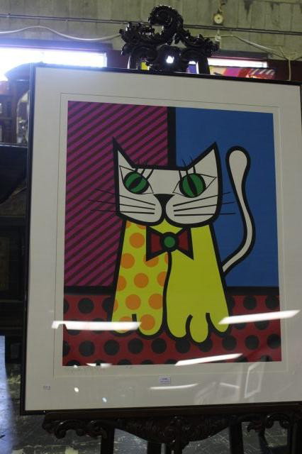 Romero Britto,: Untitled, Cat Lithograph Signed below image 120cm x 100cm