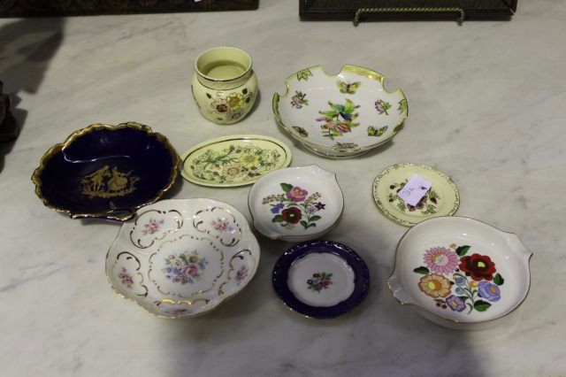 Zsolnay Bud Vase,: together with a Limoges pin tray and seven various pin trays (9).