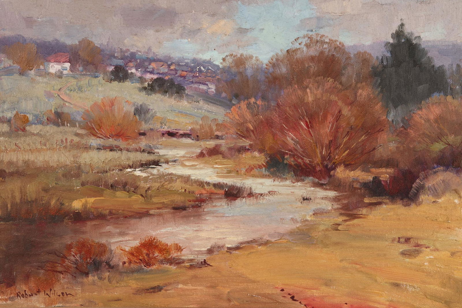 Robert Wilson (b. 1924),: Untitled, Country Stream oil on board signed lower left 36.5cm x 45cm