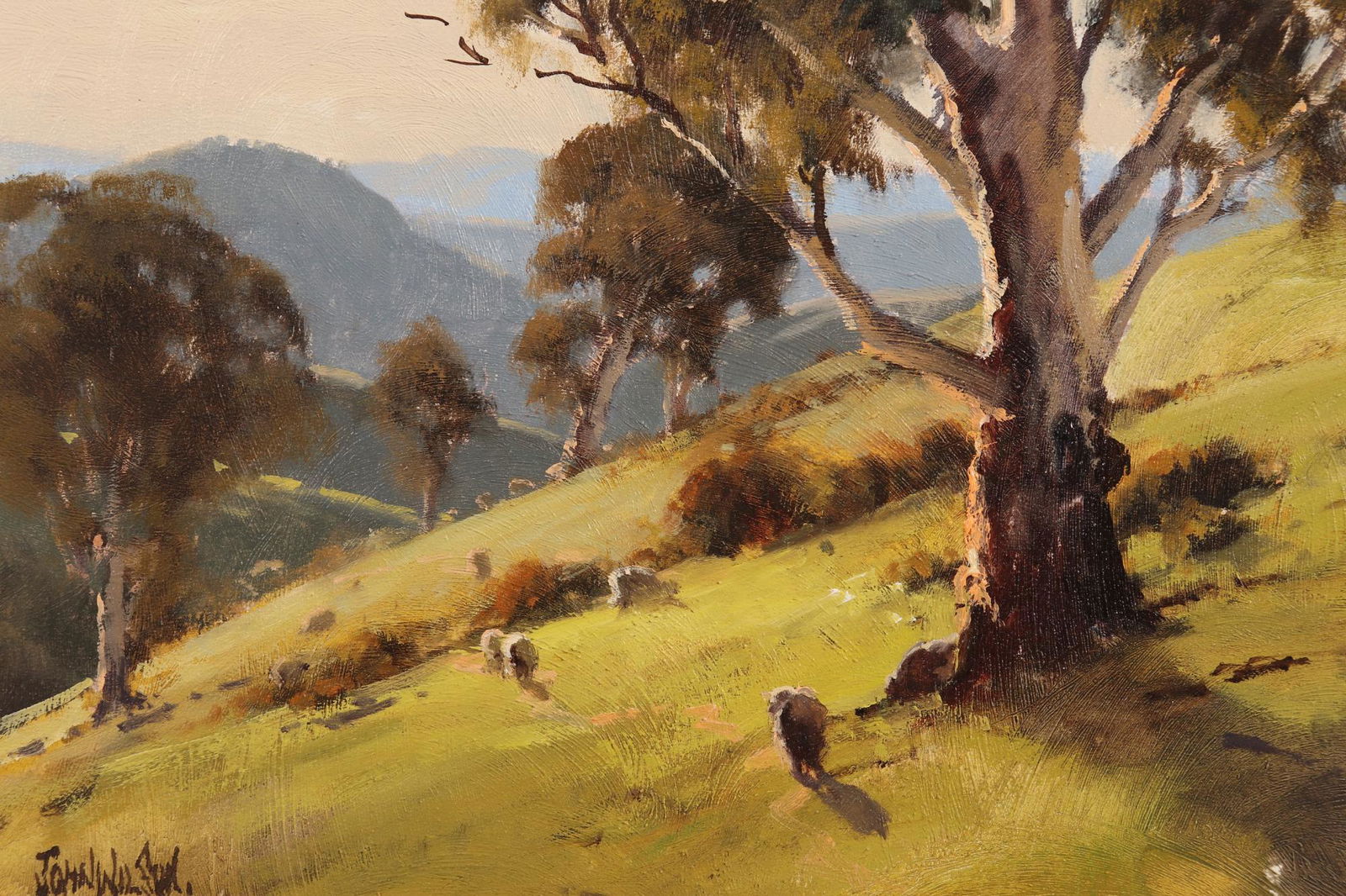 John Murray Wilson (1930-2021),: Afternoon Gum at Hartley oil on board signed lower left 18cm x 28.5cm