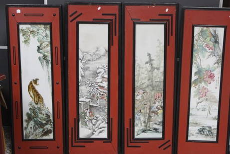 Set of Four Chinese Painted Porcelain Panels,: each panel representing the four seasons, (4)