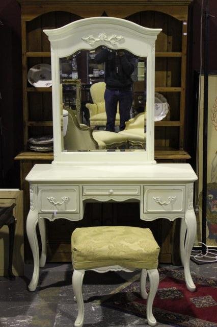 19th Century Style Limed Dressing Table ,: fitted with a central mirror leading to a rectangular top with three short drawers all on cabriole legs h 175cm