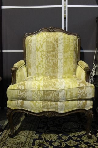 Moran Louis XVI Style Oak Library Bergere Chair ,: with upholstered back arms and seat raised on square turned legs with French scroll toes h 95cm