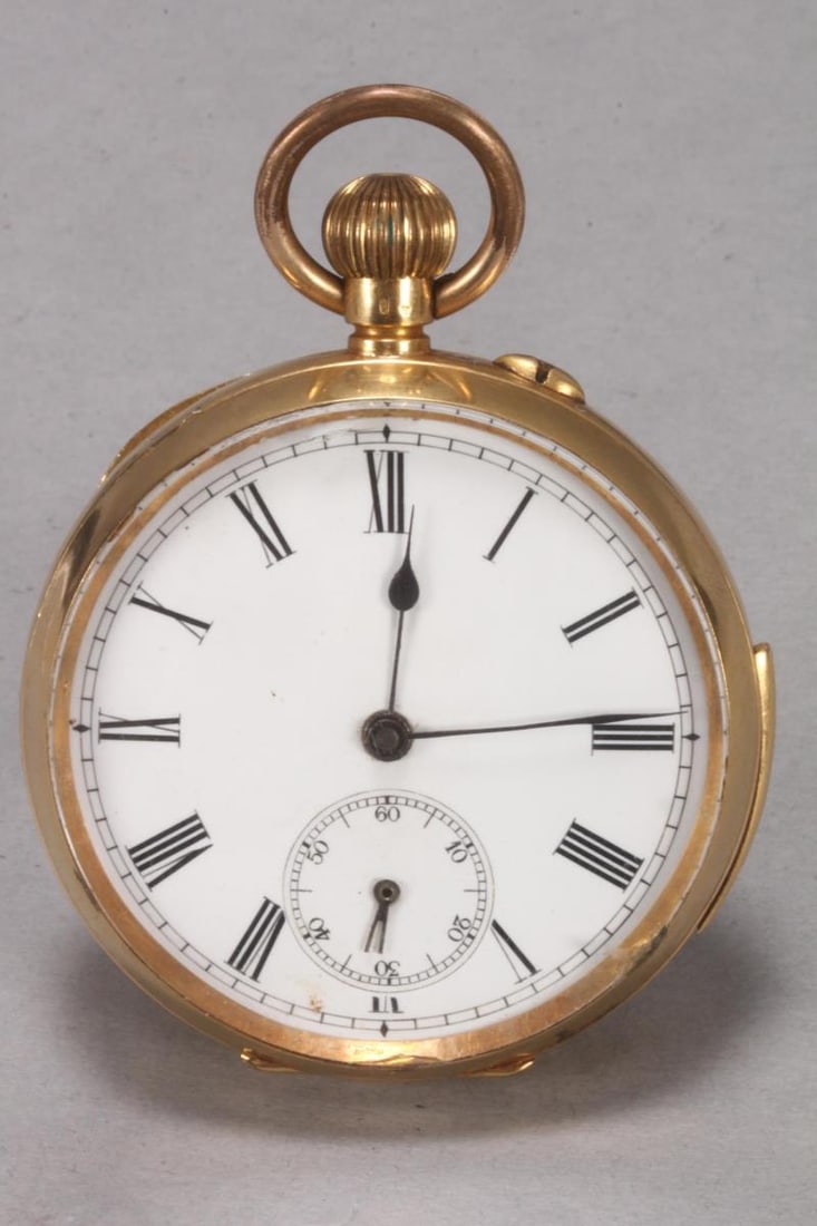 Swiss 18ct Gold Repeater Pocket Watch,: late 19th/early 20th century, the case stamped with Swiss 18ct/.750 Helvetia hallmark, case makers mark L.W, #266, diameter 52mm, with white enamel dial, Roman numeral hour markers and subsidiary seco