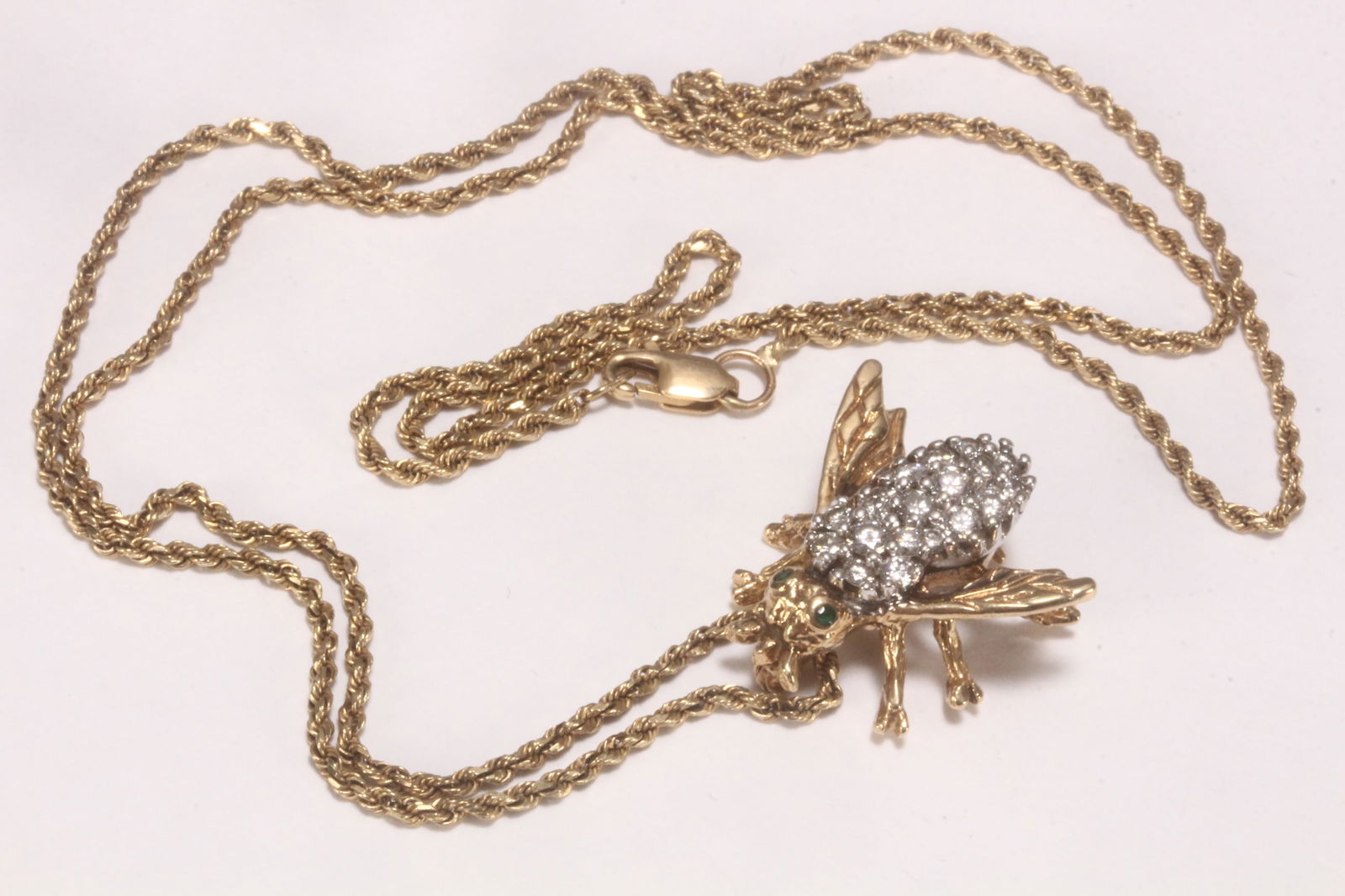 14ct Gold Diamond & Emerald Bee Brooch/Pendant, (1 of 4)