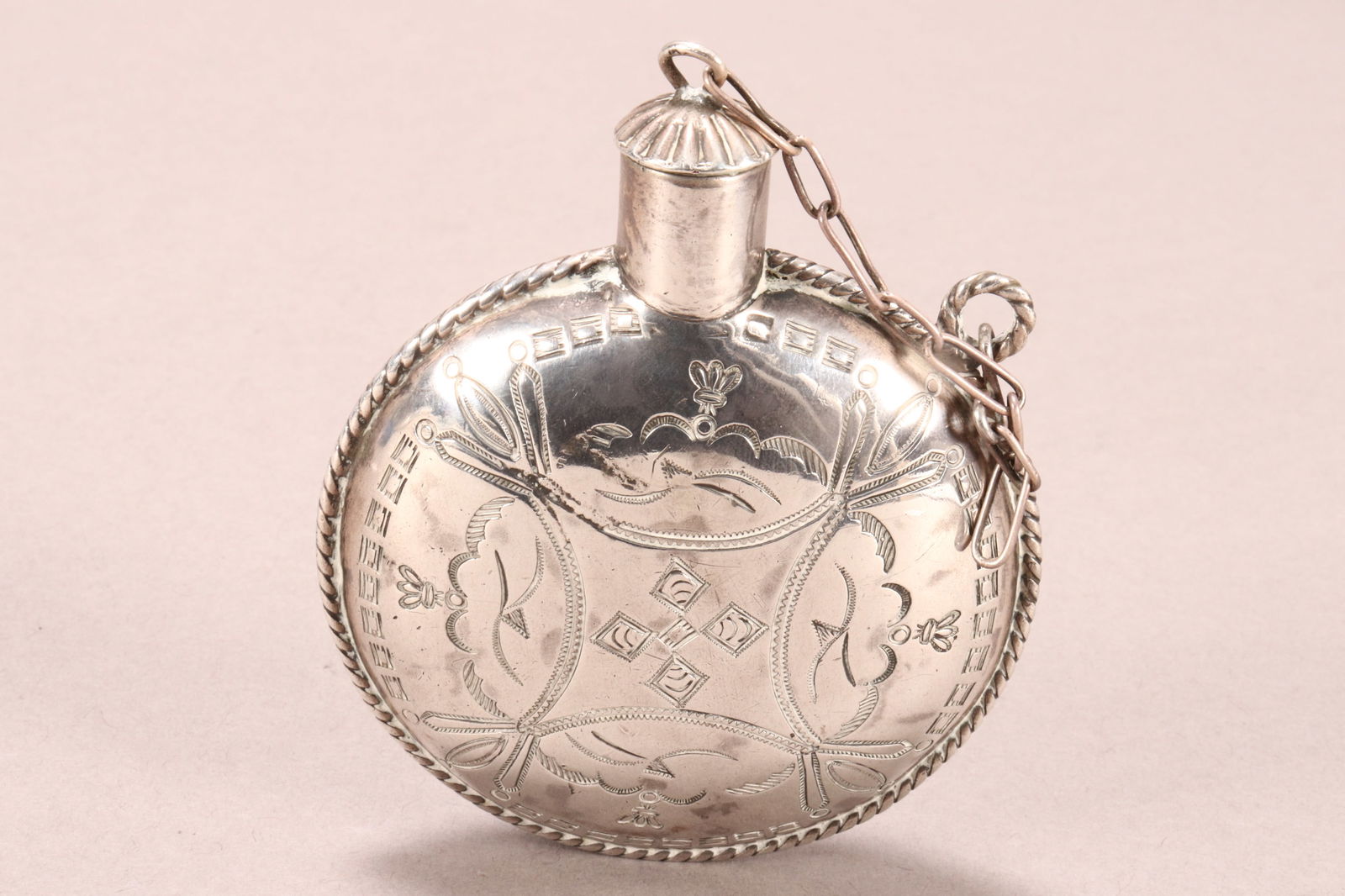 Navajo Silver Tobacco Canteen, (1 of 2)