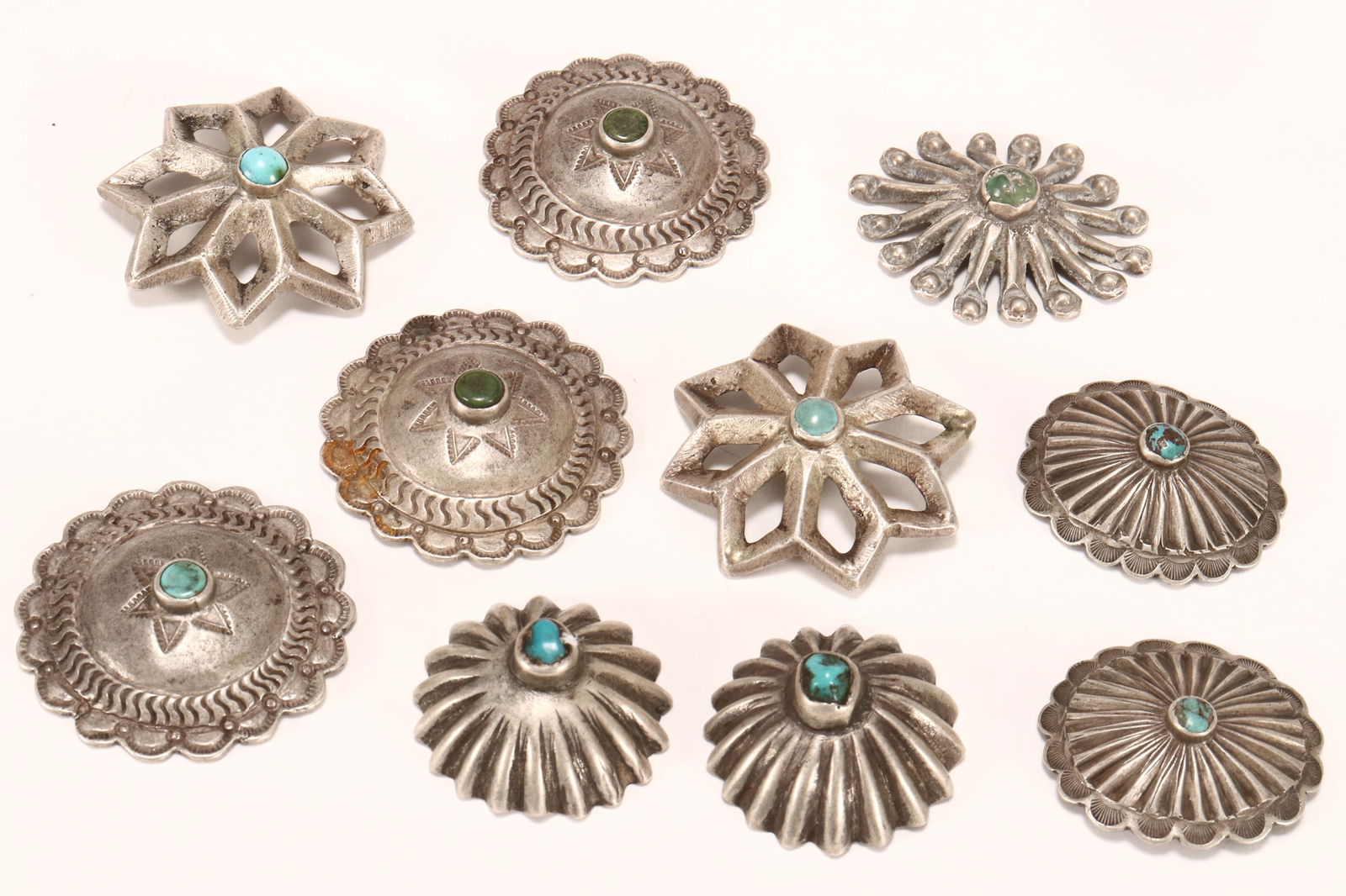 Group Assorted Navajo Silver & Turquoise Buttons, (1 of 1)