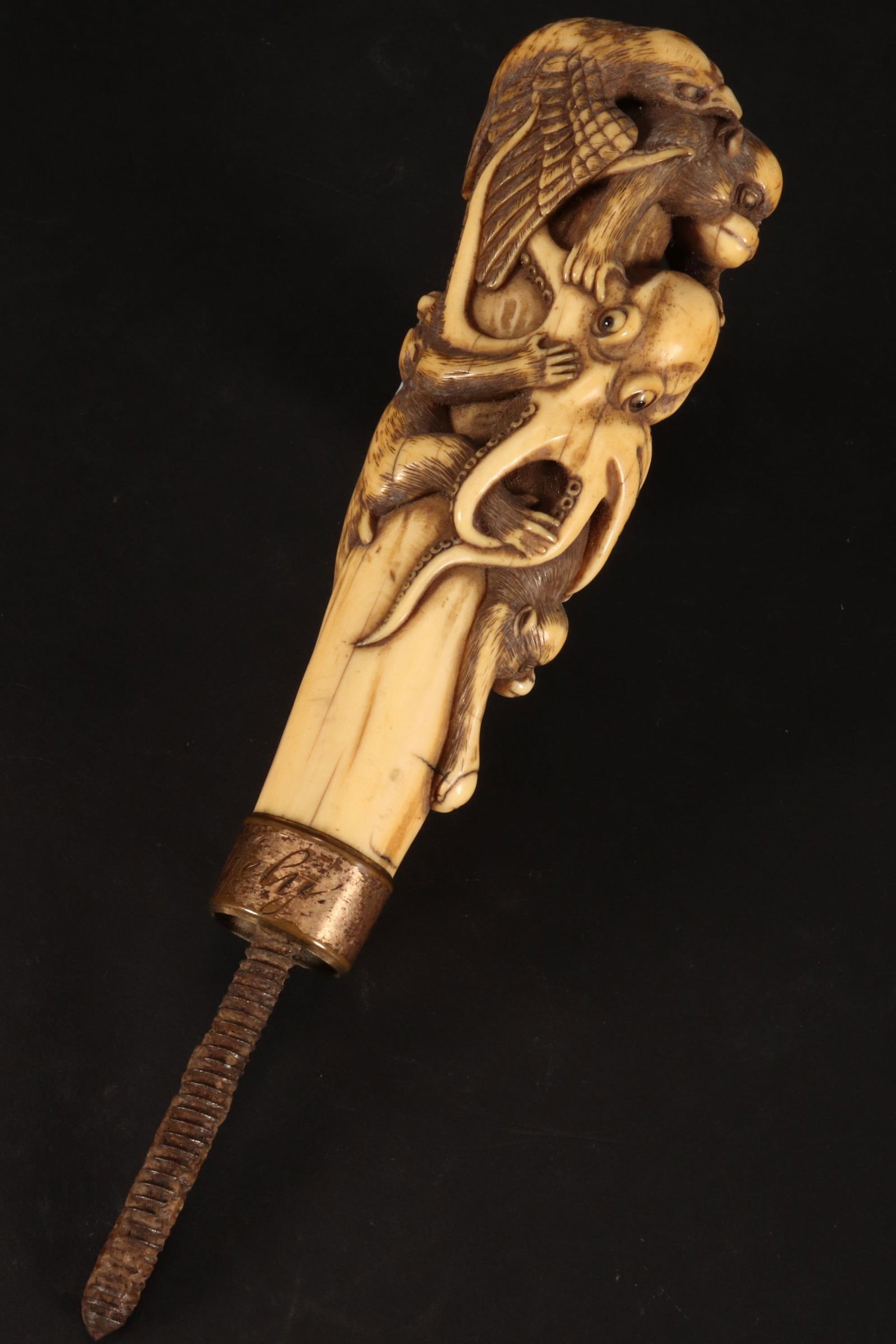 Wonderful Japanese Meiji Period Marine Walking Stick Handle, (1 of 7)