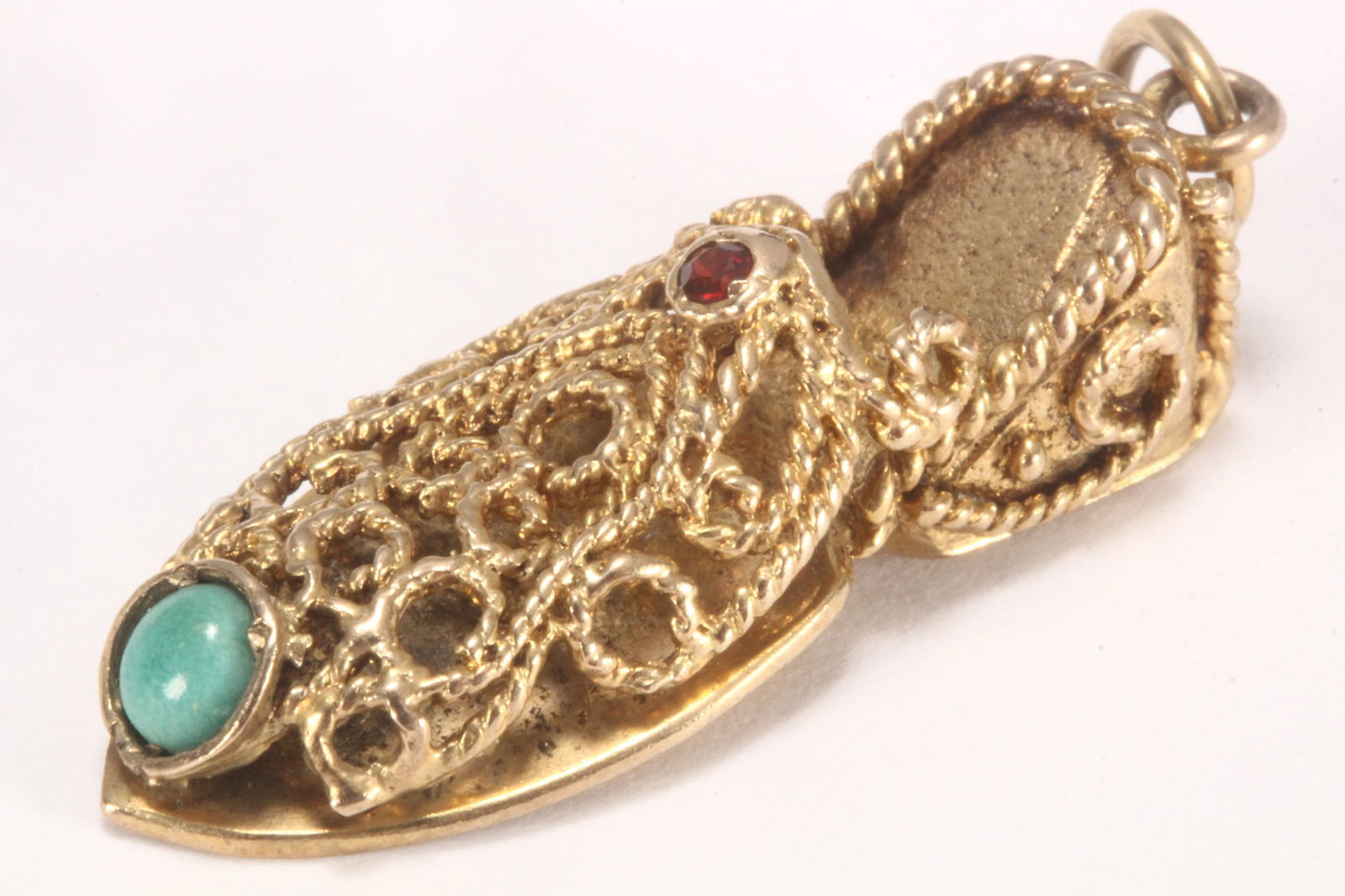 9ct Yellow Gold, Turquoise & Garnet Slipper Charm, (1 of 4)