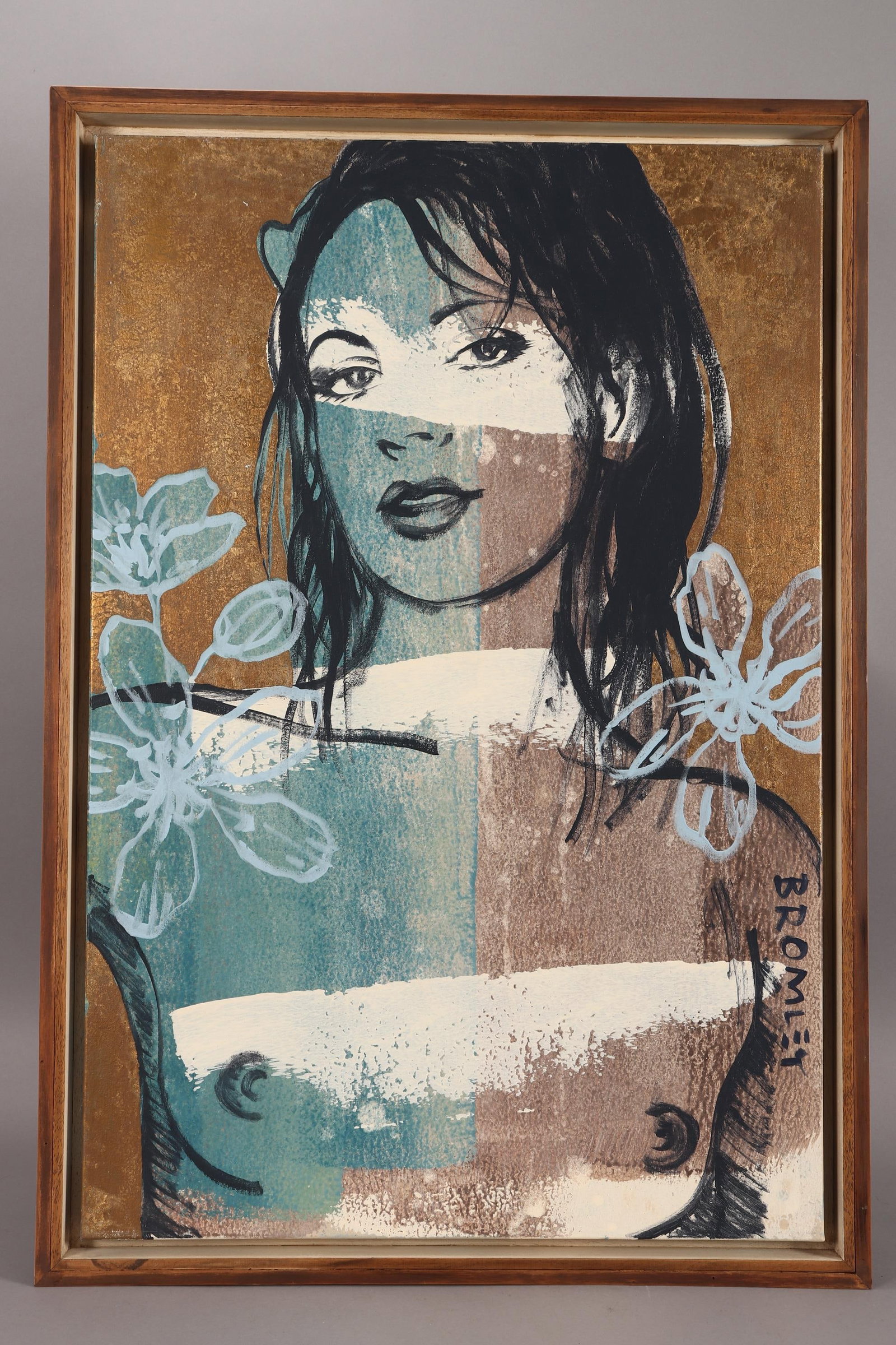 David Bromley (born 1960),: Belinda acrylic and gold leaf on canvas signed lower right 91.5cm x 61cm